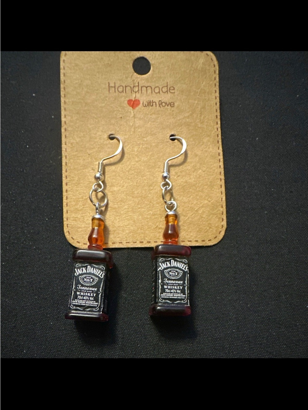 Jack Daniels Mini Bottle Dangle Earrings in Black and Amber